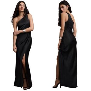 BHLDN Dylan One Shoulder Satin Gown Size 10 Black NWT Bridal Special Occasion